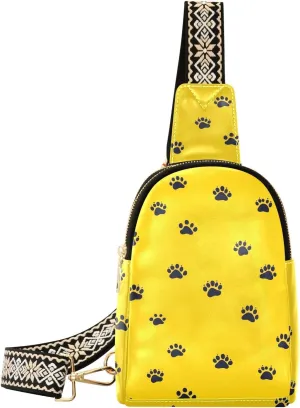 Dog Paw Print Mini Crossbody Bag with Full-Print PU Leather Fashion Waist Pack with Adjustable Strap & Card Holder Great for Hiking Fishing Beach Travel & More
