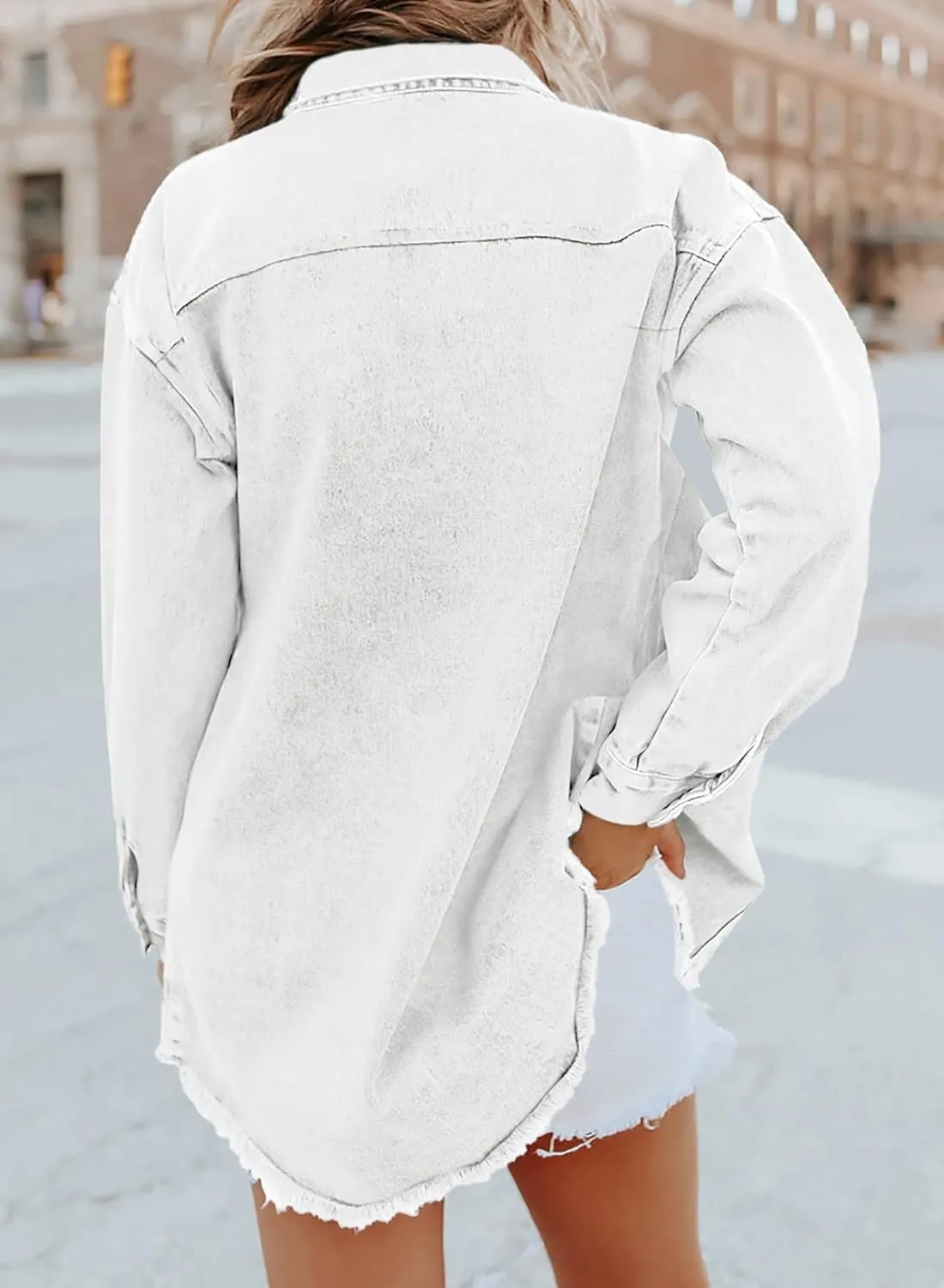 Dokotoo Women's Oversized Denim Jacket Casual Long Sleeve Denim Shirts Distresse Jean Jacket 2025 Spring Outfits