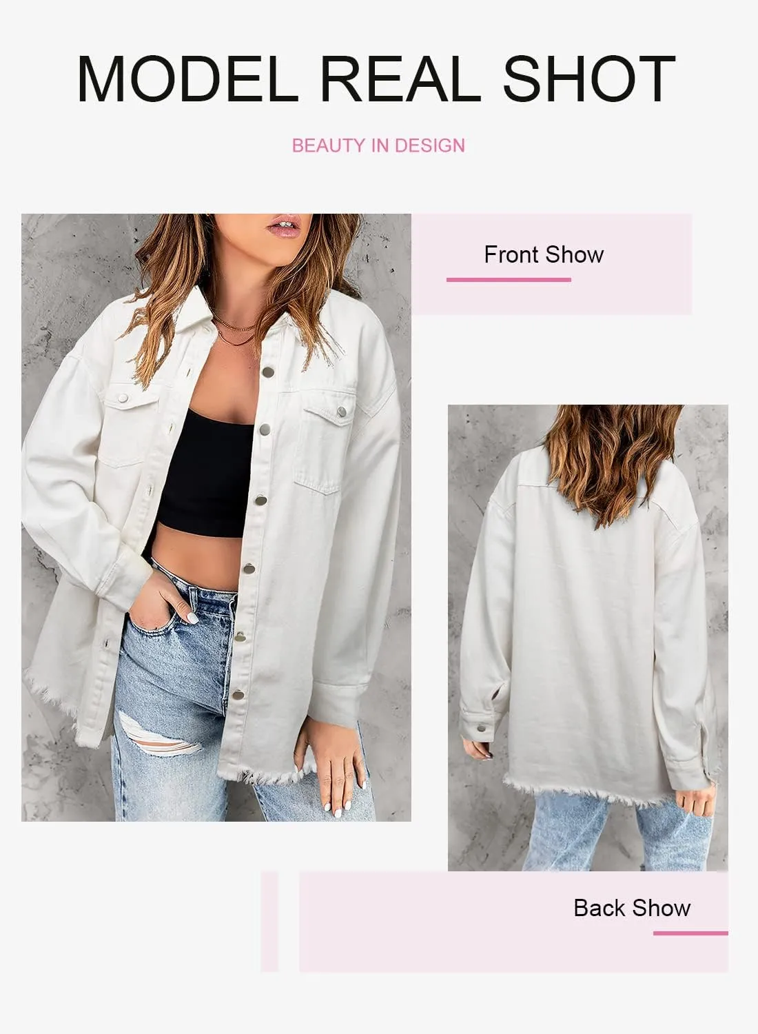 Dokotoo Women's Oversized Denim Jacket Casual Long Sleeve Denim Shirts Distresse Jean Jacket 2025 Spring Outfits