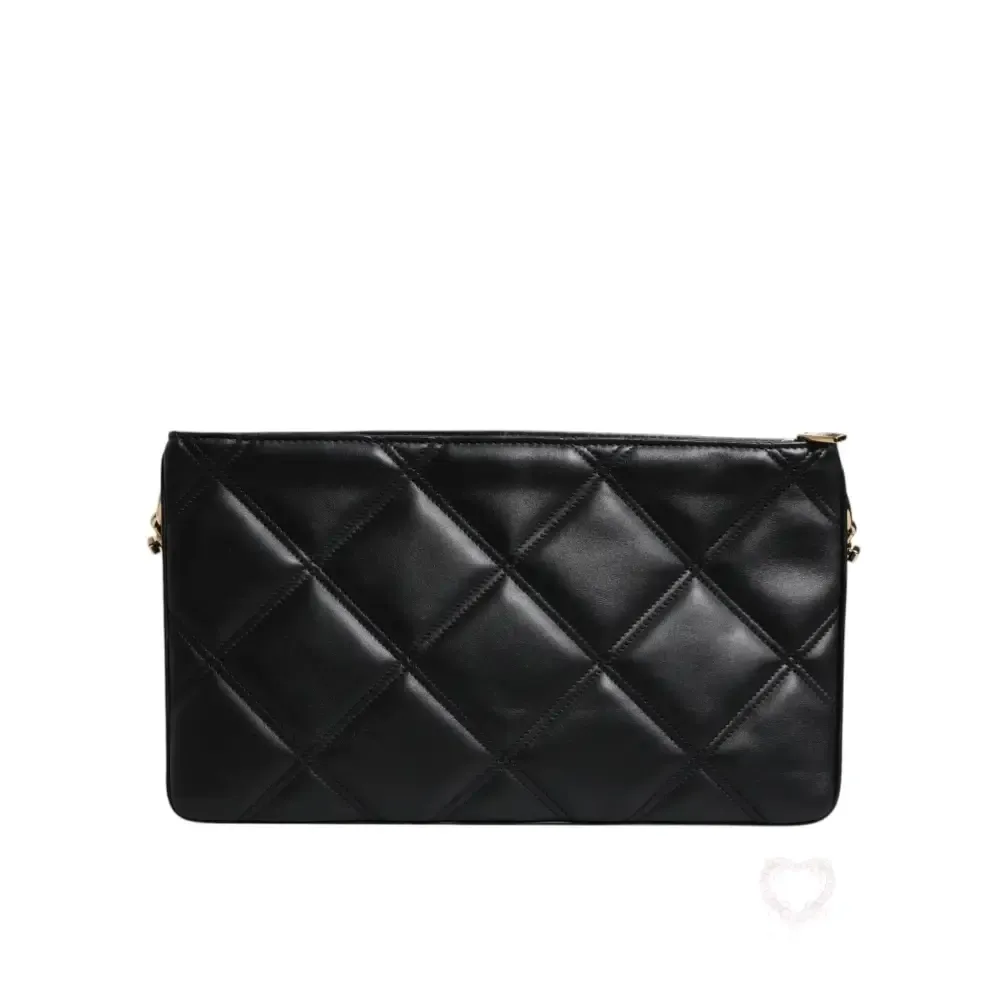 Dolce & Gabbana Black Leather Crystal Embellished Logo Shoulder Bag