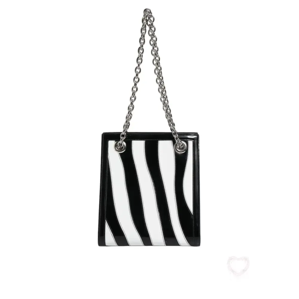 Dolce & Gabbana Black White Zebra Patchwork Logo Plaque Shoulder Bag
