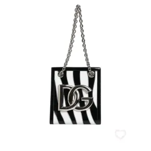 Dolce & Gabbana Black White Zebra Patchwork Logo Plaque Shoulder Bag