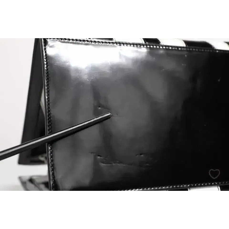 Dolce & Gabbana Black White Zebra Patchwork Logo Plaque Shoulder Bag