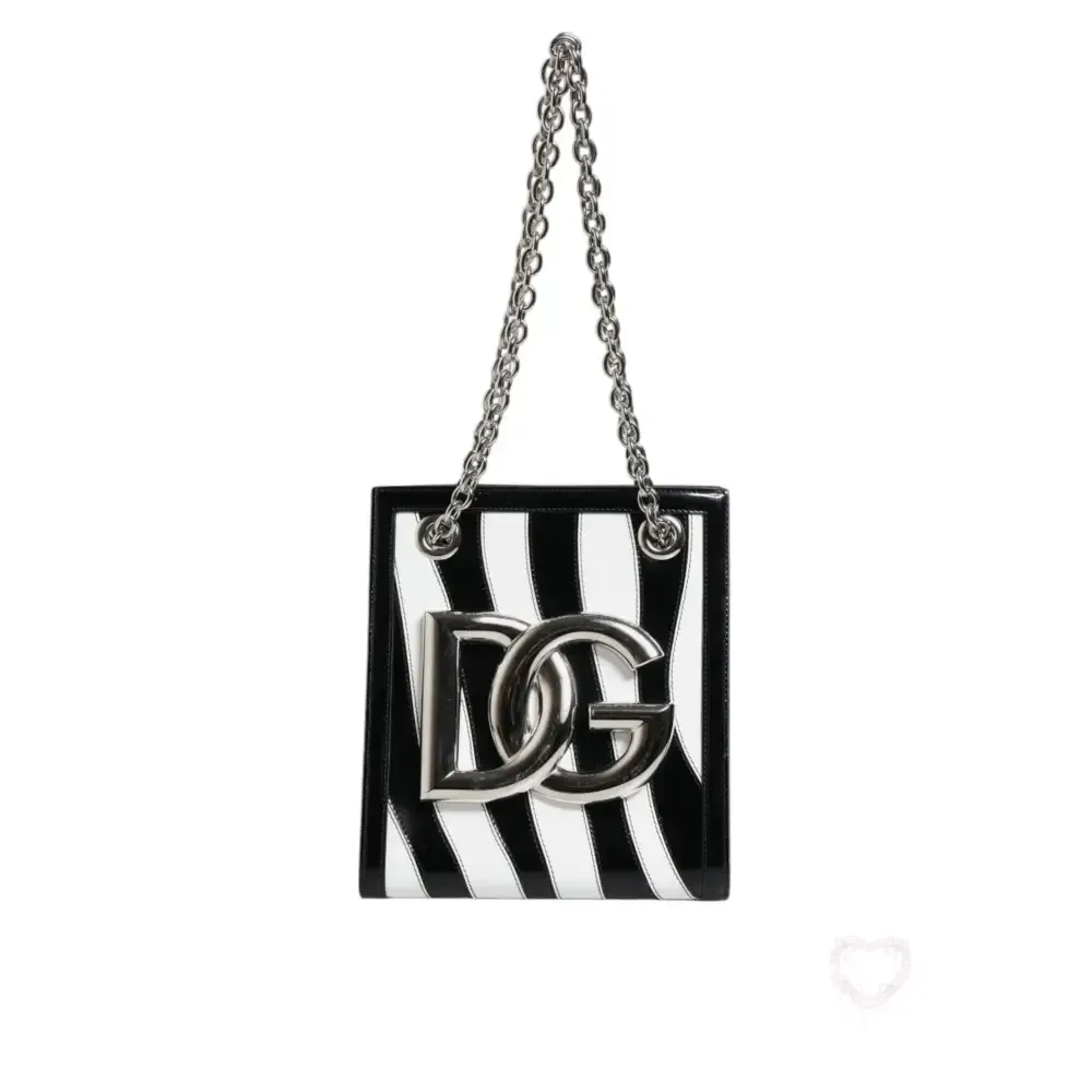 Dolce & Gabbana Black White Zebra Patchwork Logo Plaque Shoulder Bag