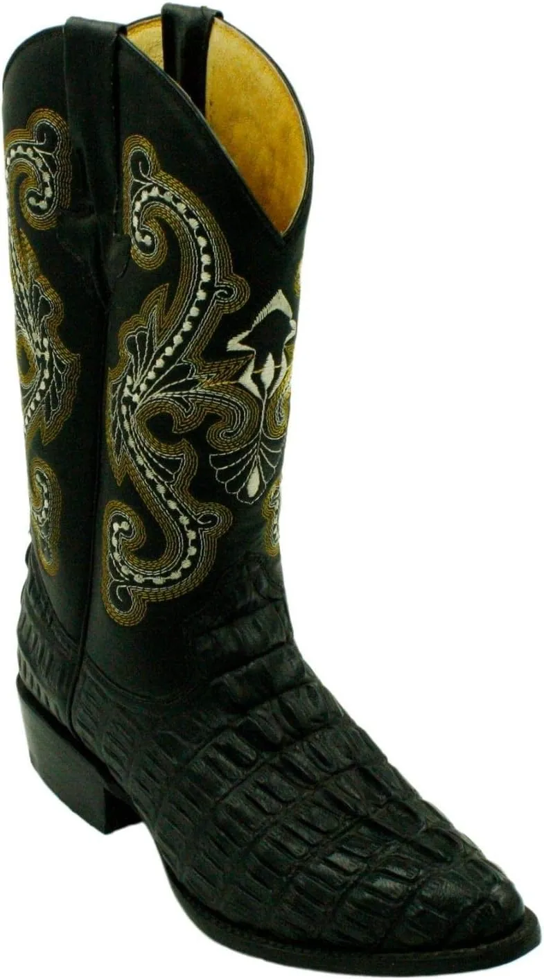 Dona Michi Men's Genuine Leather Crocodile Print J Toe Cow Boy Boots With Free Belt