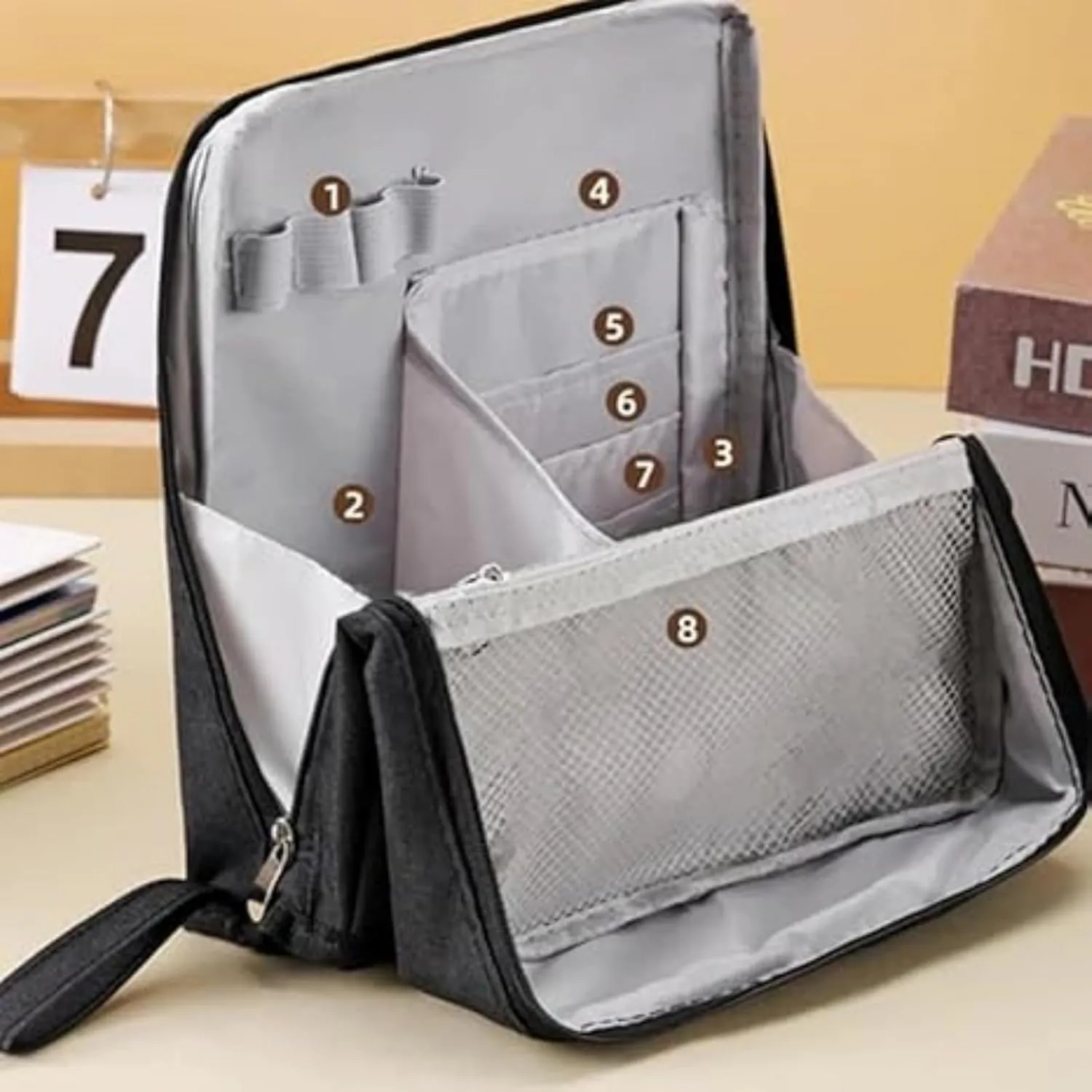 Doresty Makeup Bag, Doresty Multi-purpose Large Capacity Oxford Cloth Standing Makeup Bag, Makeup Bags with Compartments and Handle, Portable Travel Makeup Organizer (Gray)