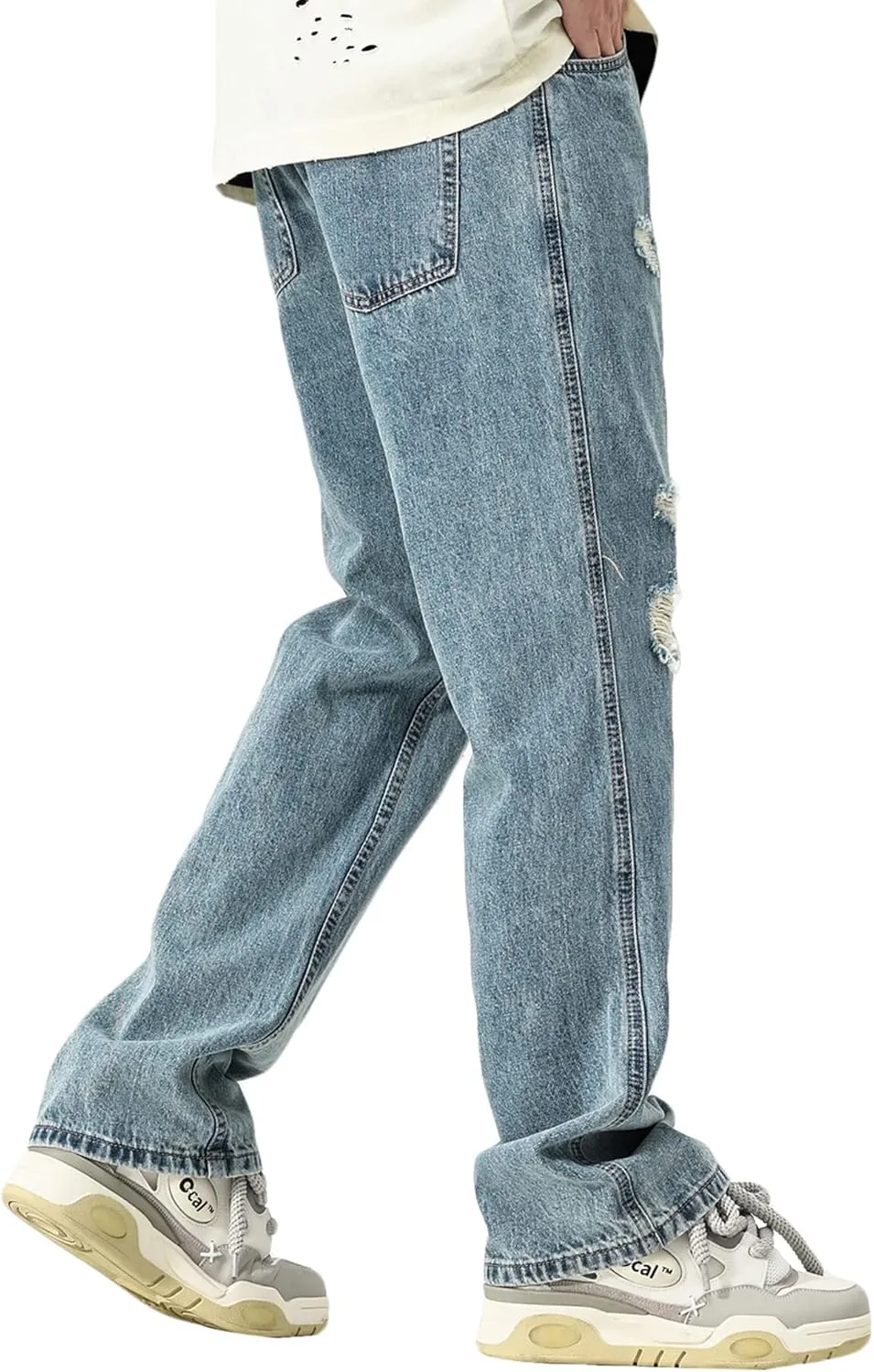 DOSLAVIDA Men's Baggy Jeans Loose Fit Ripped Distressed Jean Relaxed Skateboard Denim Pants with Holes