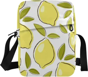 Drawn Yellow Juicy Lemons Fruit Small Crossbody Bag Travel Wallet Side Shoulder Bag