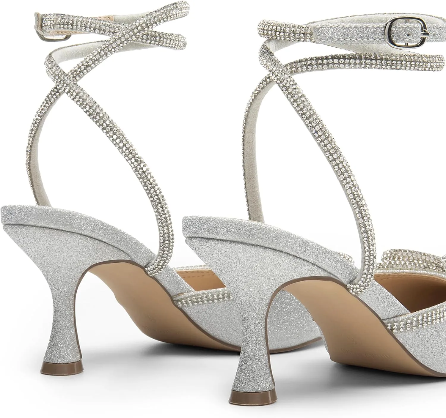DREAM PAIRS Kitten Heels Rhinestone Bow Ankle Strap Stiletto Pointed Closed Toe Heels for Women Pumps Wedding Bridal Party Dress Shoes