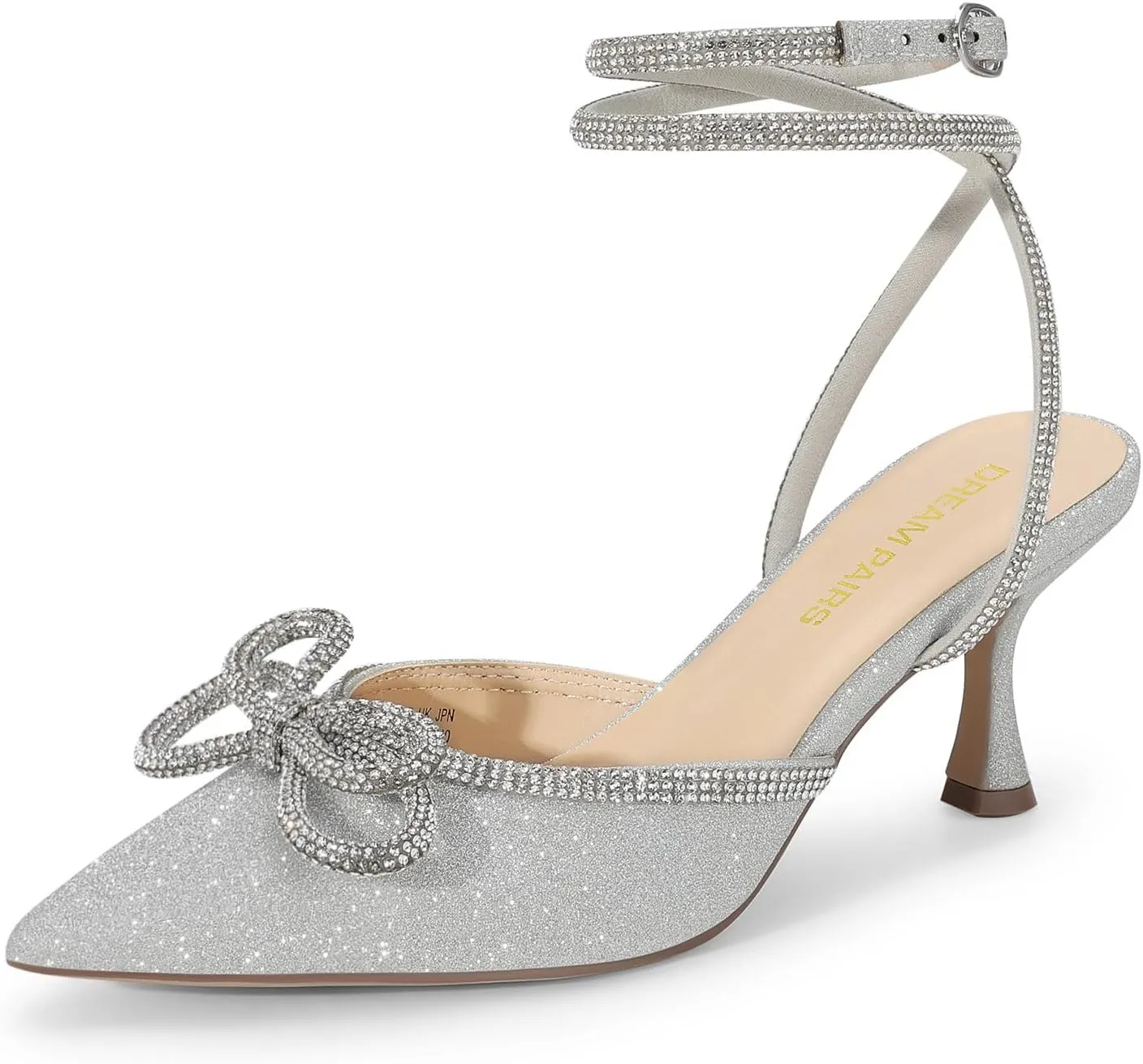 DREAM PAIRS Kitten Heels Rhinestone Bow Ankle Strap Stiletto Pointed Closed Toe Heels for Women Pumps Wedding Bridal Party Dress Shoes