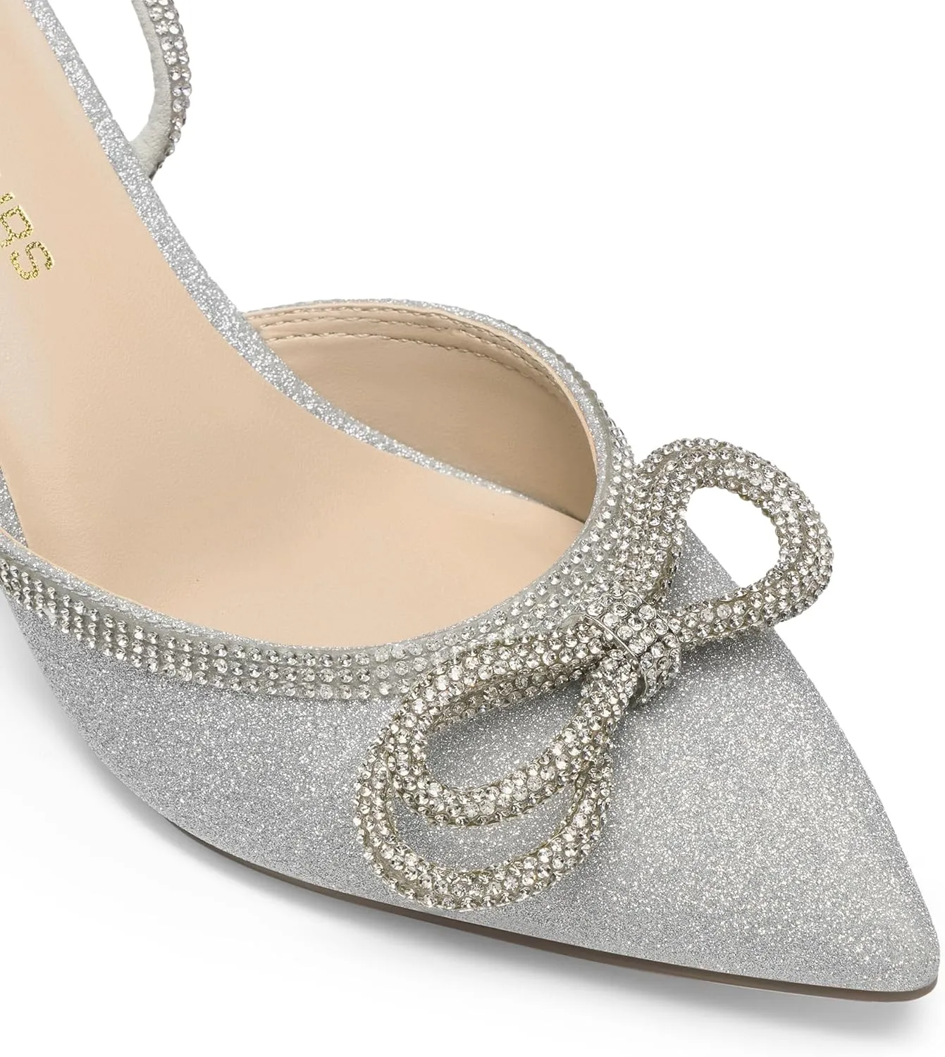 DREAM PAIRS Kitten Heels Rhinestone Bow Ankle Strap Stiletto Pointed Closed Toe Heels for Women Pumps Wedding Bridal Party Dress Shoes