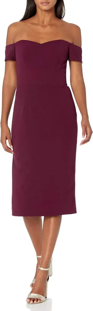 Dress the Population Women's Bailey Off The Shoulder Sweetheart Bodycon Midi Sheath Dress