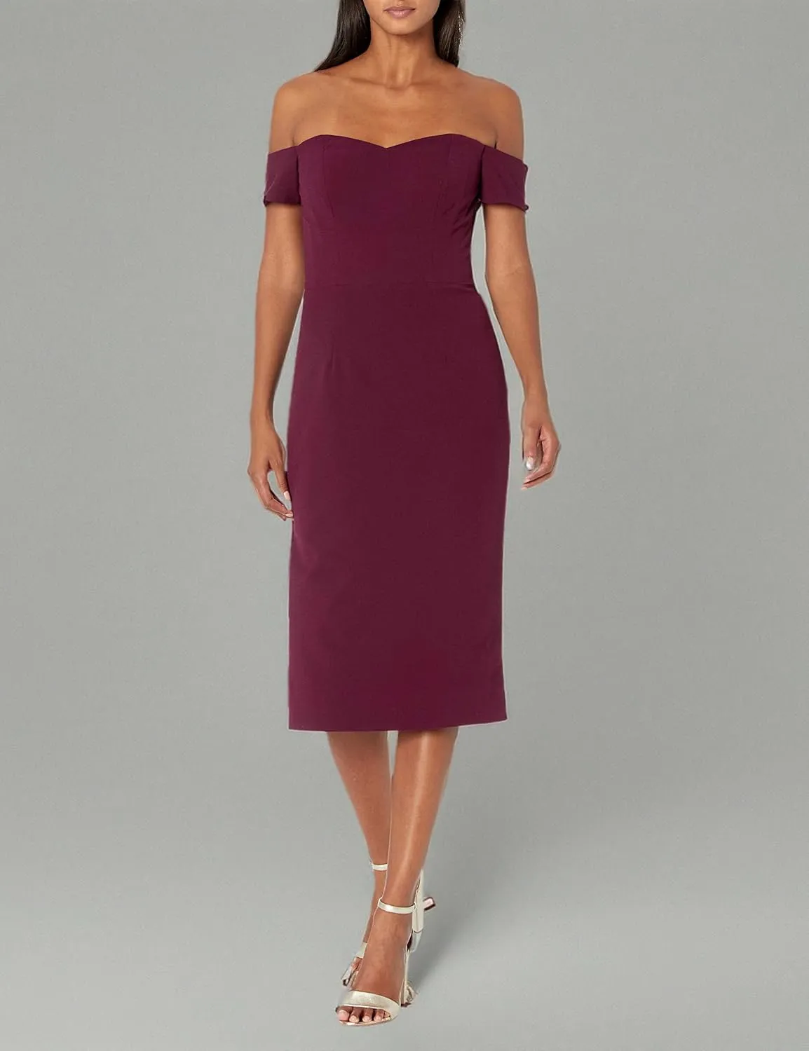 Dress the Population Women's Bailey Off The Shoulder Sweetheart Bodycon Midi Sheath Dress