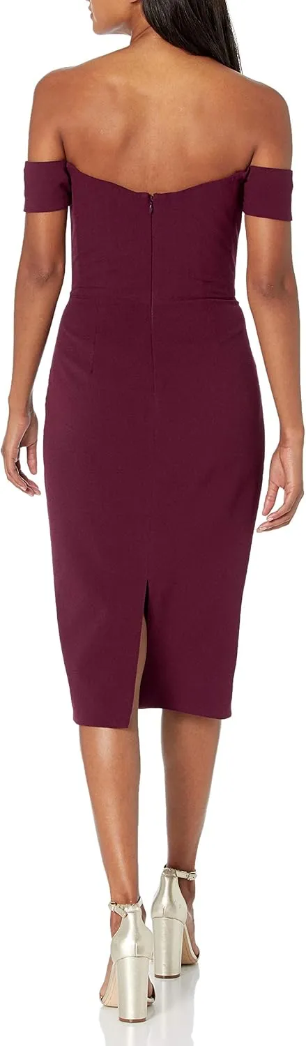 Dress the Population Women's Bailey Off The Shoulder Sweetheart Bodycon Midi Sheath Dress