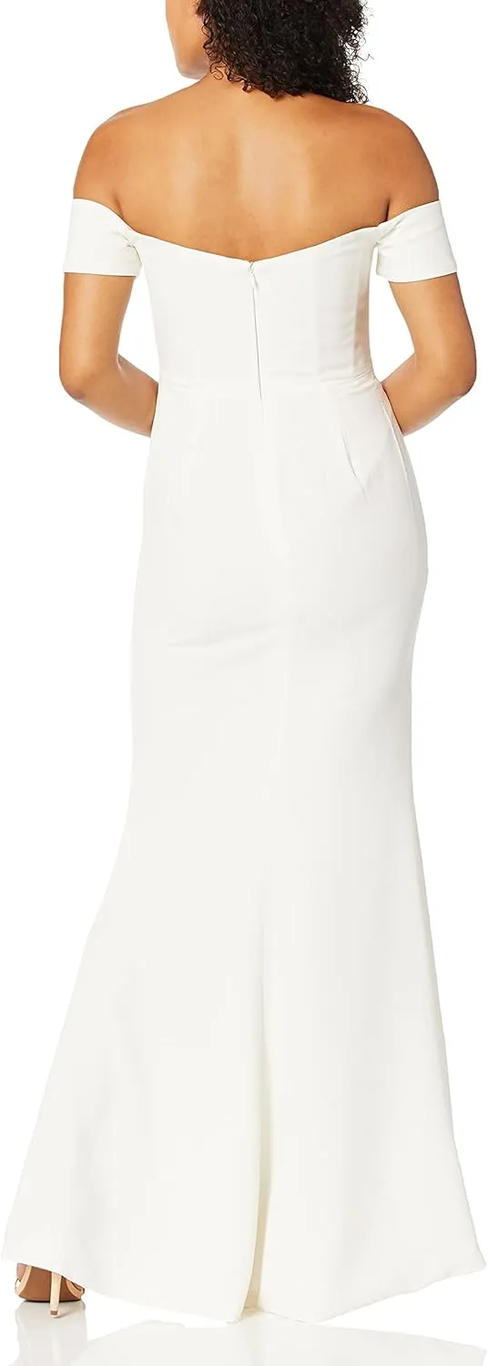 Dress the Population Women's Logan Off Shoulder Sweetheart Bodycon Long Gown Dress W Slit