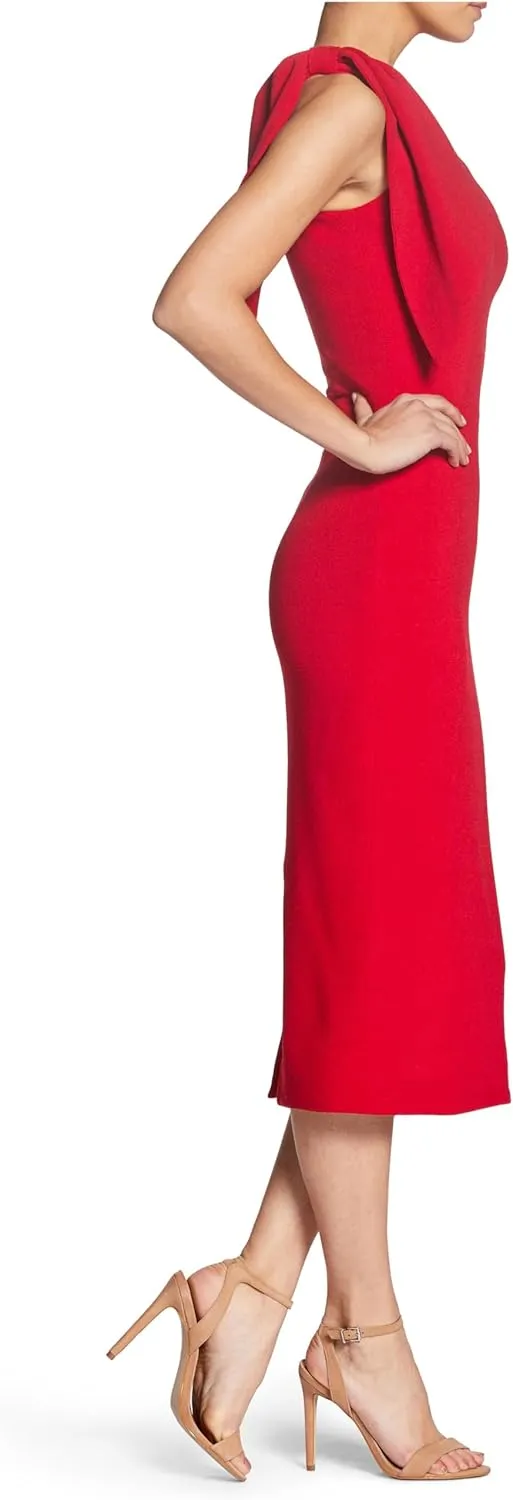 Dress the Population Women's Tiffany One Shoulder Bow Detail Midi Sheath Dress