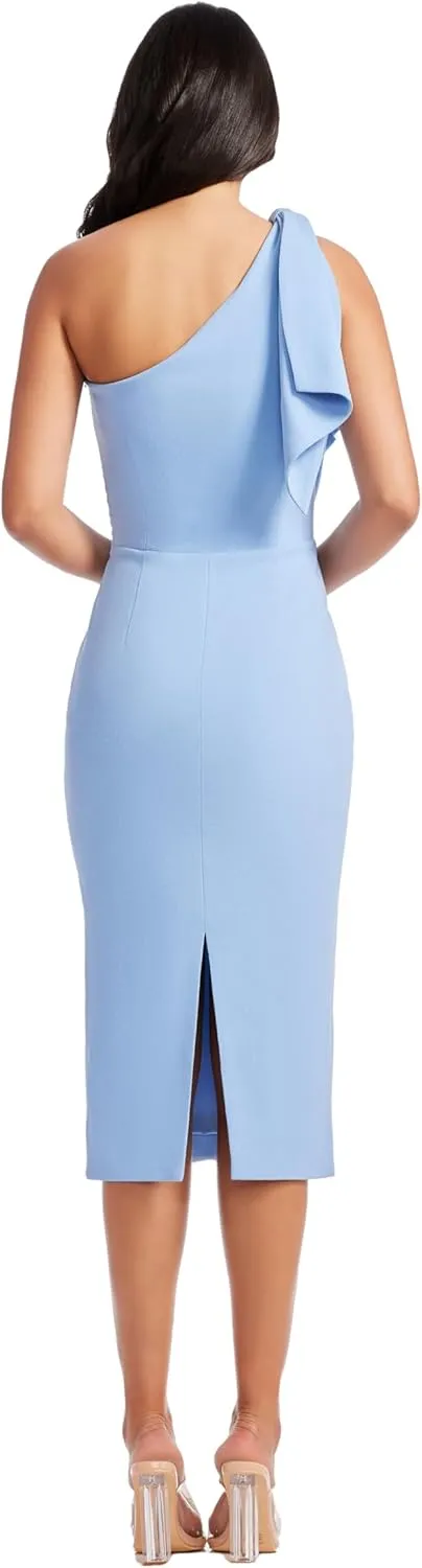 Dress the Population Women's Tiffany One Shoulder Bow Detail Midi Sheath Dress
