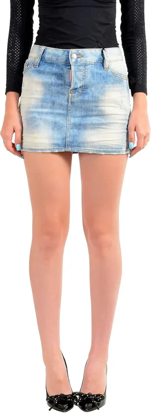DSQUARED2 Women's Blue Distressed Denim Mini Skirt US XS IT 38