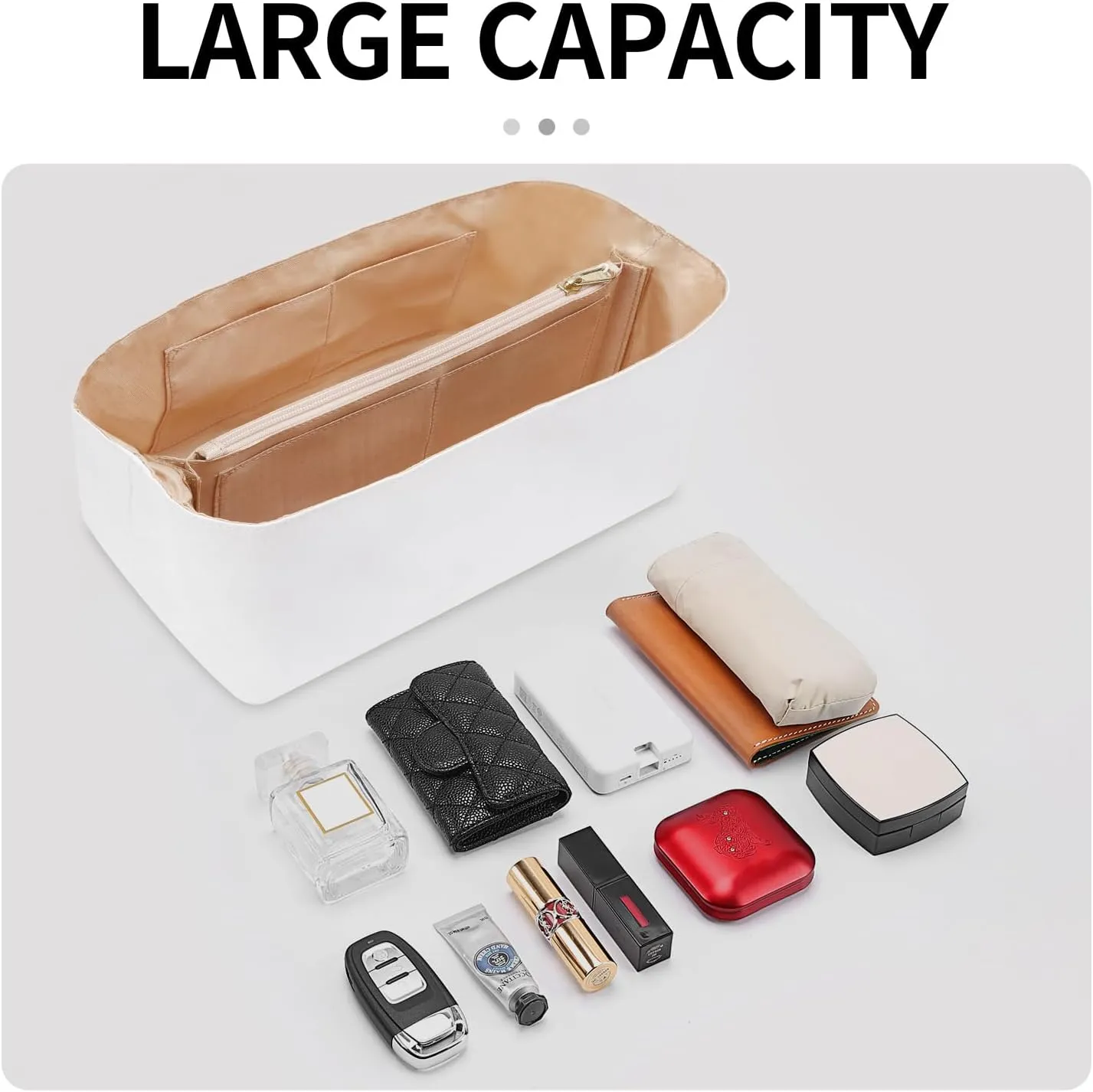 Dupontpaper Purse Organizer Insert Compatible with LV Speedy 30, Lightweight Tote Bag Organizer Insert with Zip and Pockets, (White, 30)
