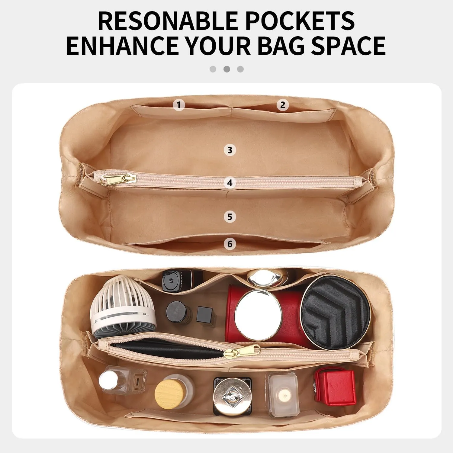 Dupontpaper Purse Organizer Insert Compatible with LV Speedy 30, Lightweight Tote Bag Organizer Insert with Zip and Pockets, (White, 30)