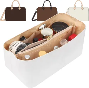 Dupontpaper Purse Organizer Insert Compatible with LV Speedy 30, Lightweight Tote Bag Organizer Insert with Zip and Pockets, (White, 30)