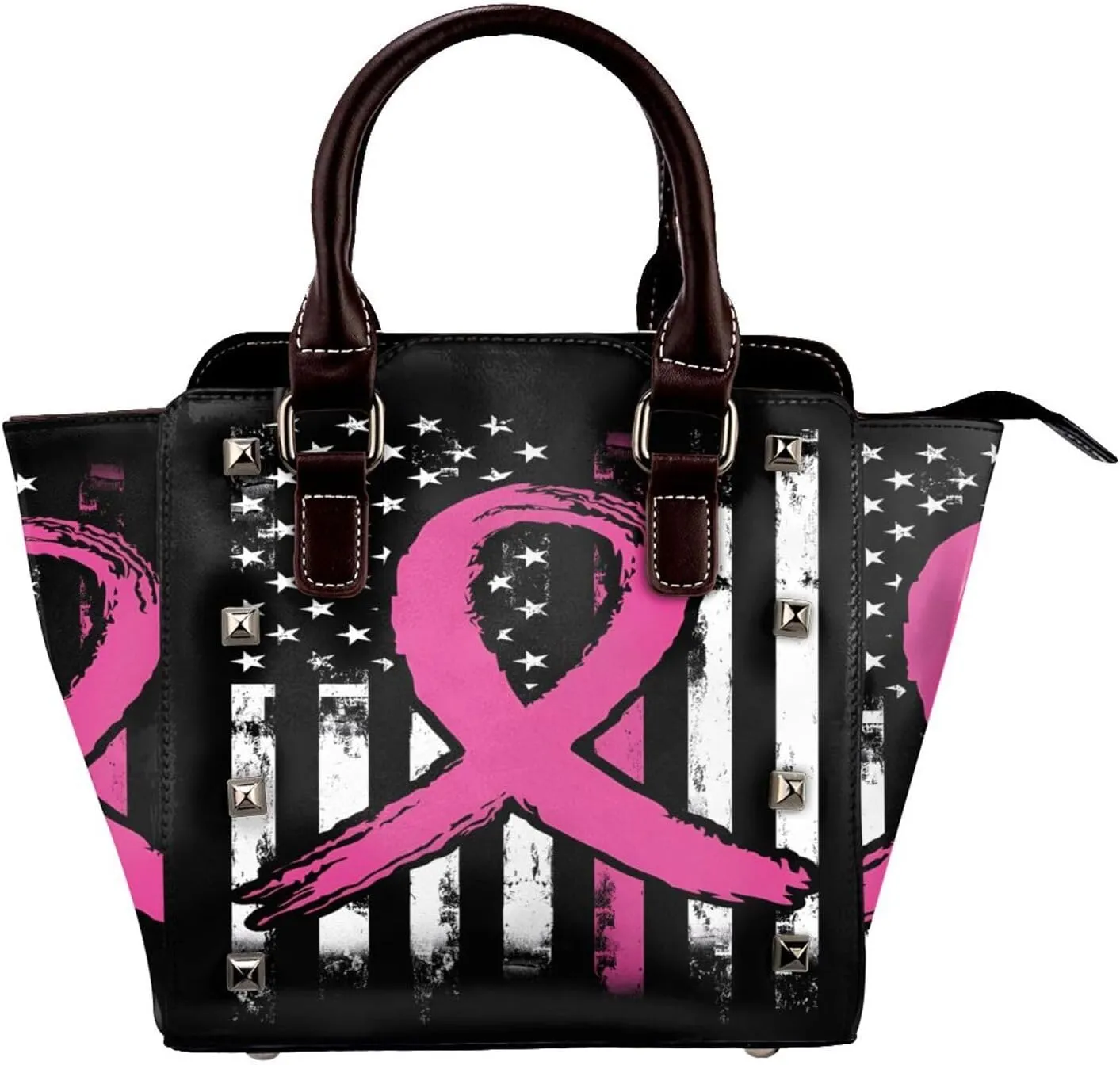 DWomen's Pu Leather Handbag Rivet Shoulder Bag Fashion Studded Top Handle Satchel Crossbody Tote Bag Punk Bag Purse