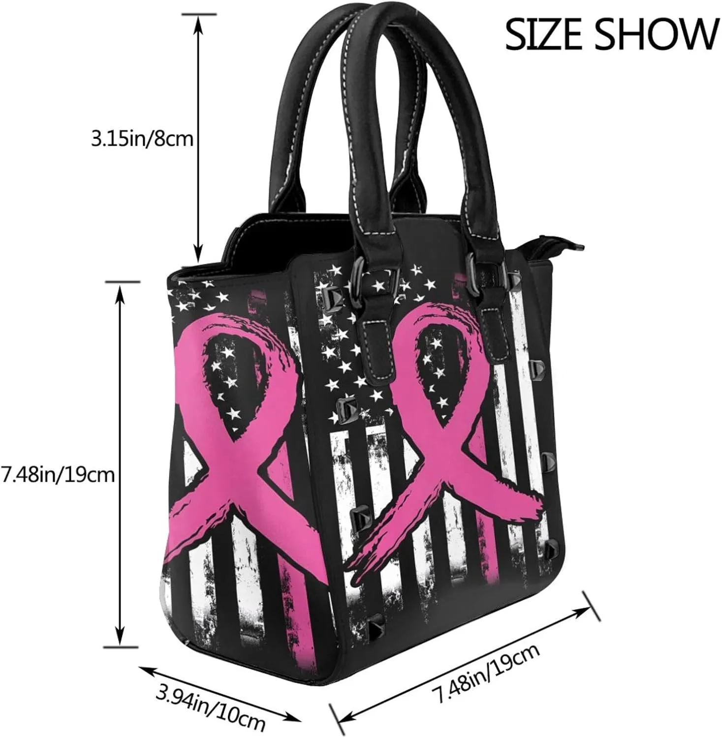 DWomen's Pu Leather Handbag Rivet Shoulder Bag Fashion Studded Top Handle Satchel Crossbody Tote Bag Punk Bag Purse