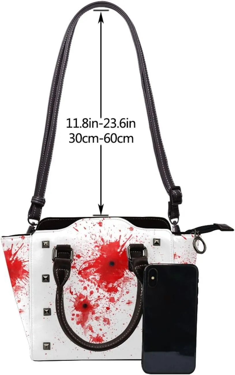DWomen's Pu Leather Handbag Rivet Shoulder Bag Fashion Studded Top Handle Satchel Crossbody Tote Bag Punk Bag Purse