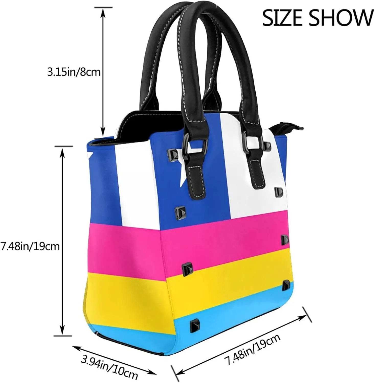 DWomen's Pu Leather Handbag Rivet Shoulder Bag Fashion Studded Top Handle Satchel Crossbody Tote Bag Punk Bag Purse
