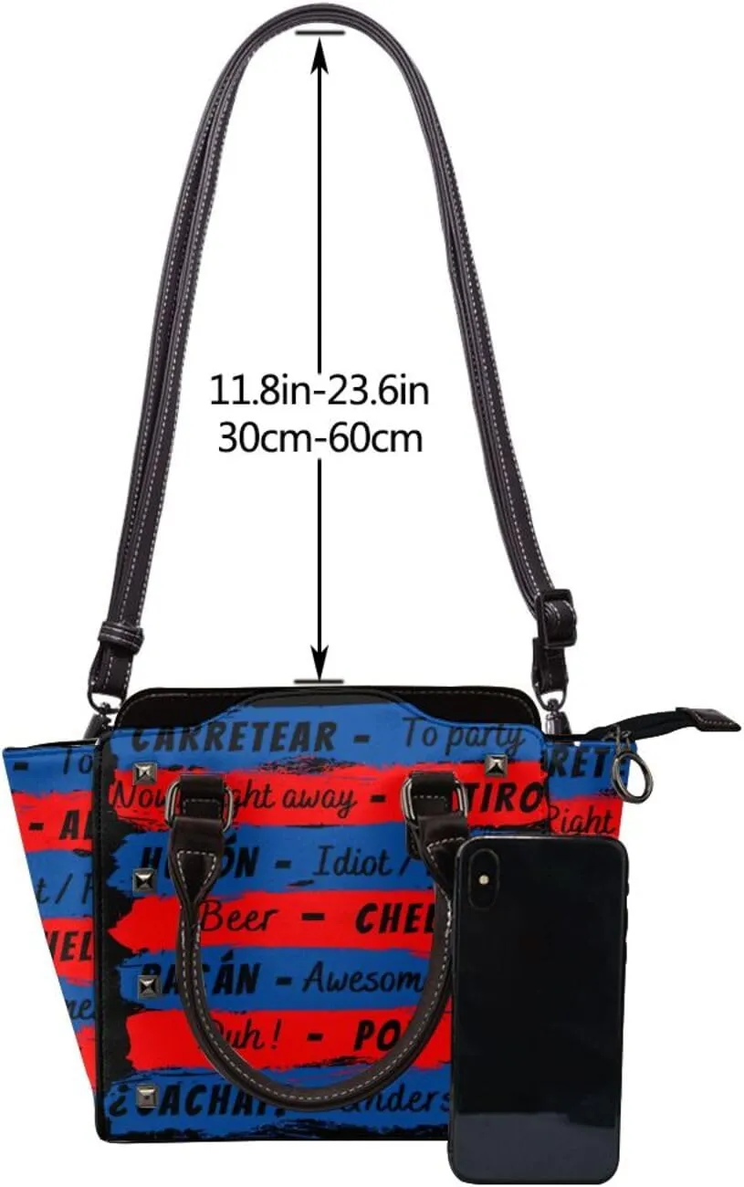 DWomen's Pu Leather Handbag Rivet Shoulder Bag Fashion Studded Top Handle Satchel Crossbody Tote Bag Punk Bag Purse