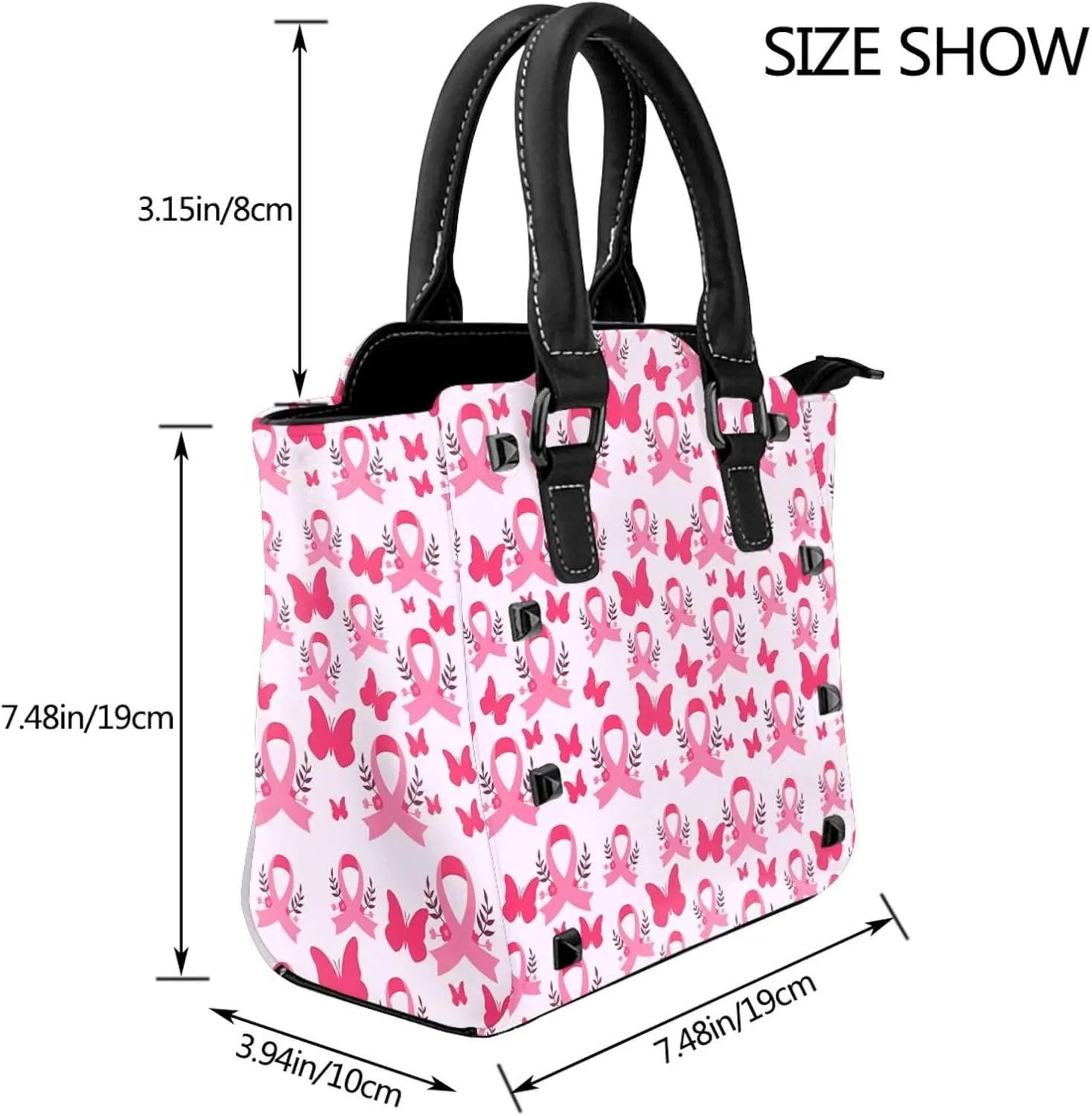 DWomen's Pu Leather Handbag Rivet Shoulder Bag Fashion Studded Top Handle Satchel Crossbody Tote Bag Punk Bag Purse