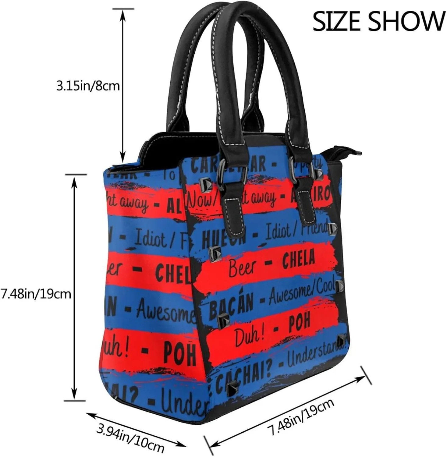 DWomen's Pu Leather Handbag Rivet Shoulder Bag Fashion Studded Top Handle Satchel Crossbody Tote Bag Punk Bag Purse