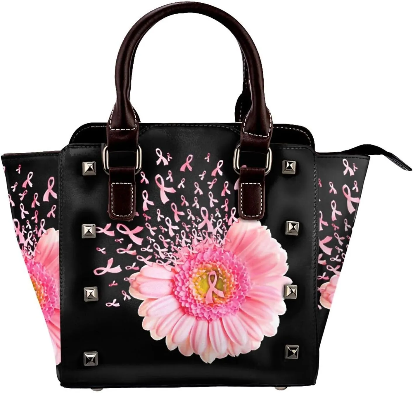 DWomen's Pu Leather Handbag Rivet Shoulder Bag Fashion Studded Top Handle Satchel Crossbody Tote Bag Punk Bag Purse