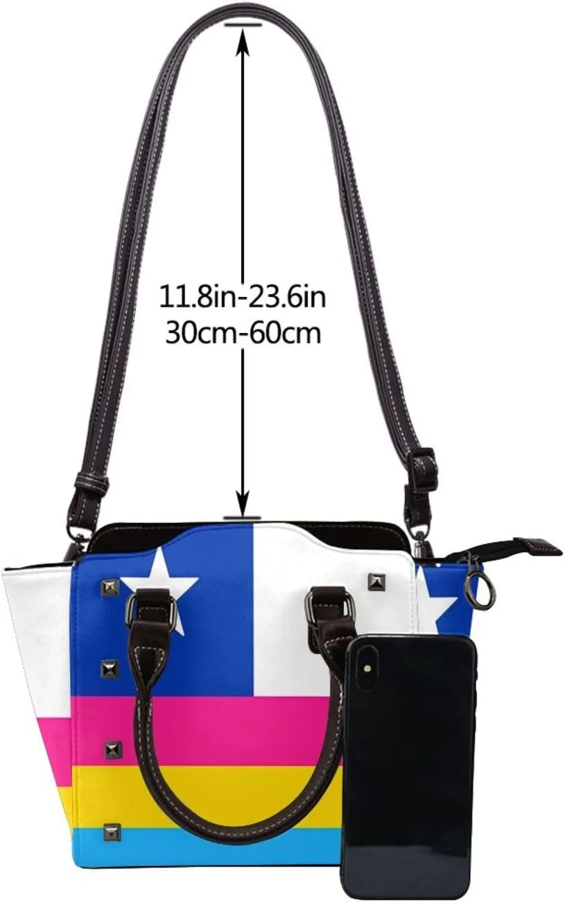 DWomen's Pu Leather Handbag Rivet Shoulder Bag Fashion Studded Top Handle Satchel Crossbody Tote Bag Punk Bag Purse