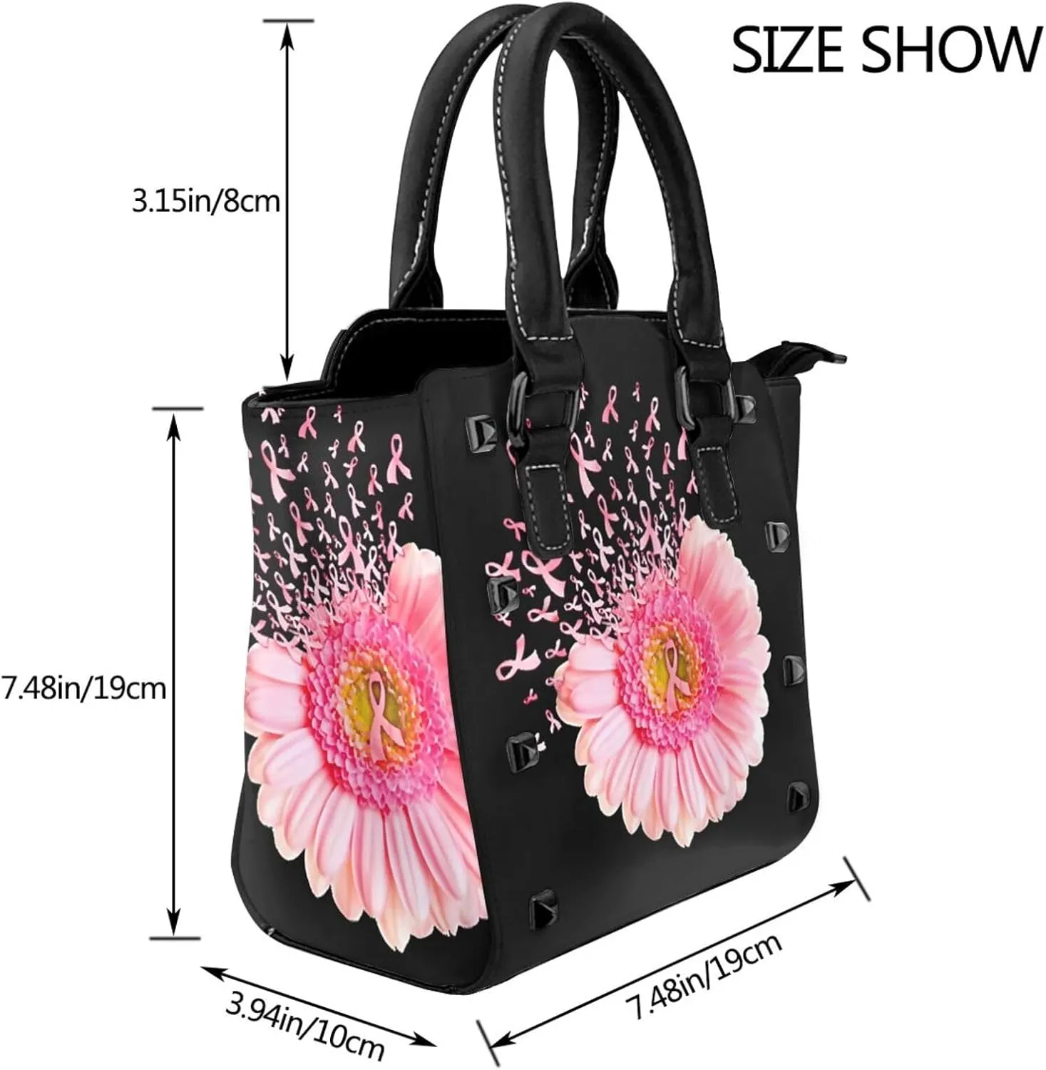 DWomen's Pu Leather Handbag Rivet Shoulder Bag Fashion Studded Top Handle Satchel Crossbody Tote Bag Punk Bag Purse
