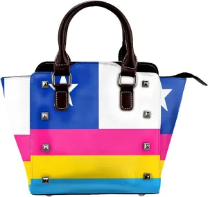 DWomen's Pu Leather Handbag Rivet Shoulder Bag Fashion Studded Top Handle Satchel Crossbody Tote Bag Punk Bag Purse