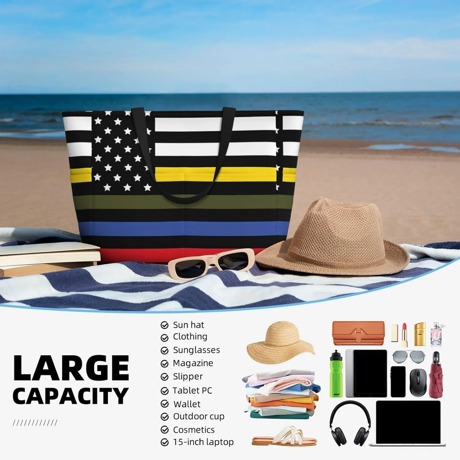 Ecuador Indigenous Flag Women Large Beach Bag Travel Weekender Foldable Tote Bag for Pool Beach Vacation Gym