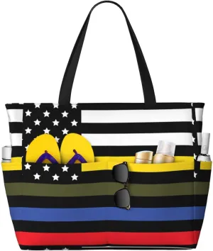 Ecuador Indigenous Flag Women Large Beach Bag Travel Weekender Foldable Tote Bag for Pool Beach Vacation Gym