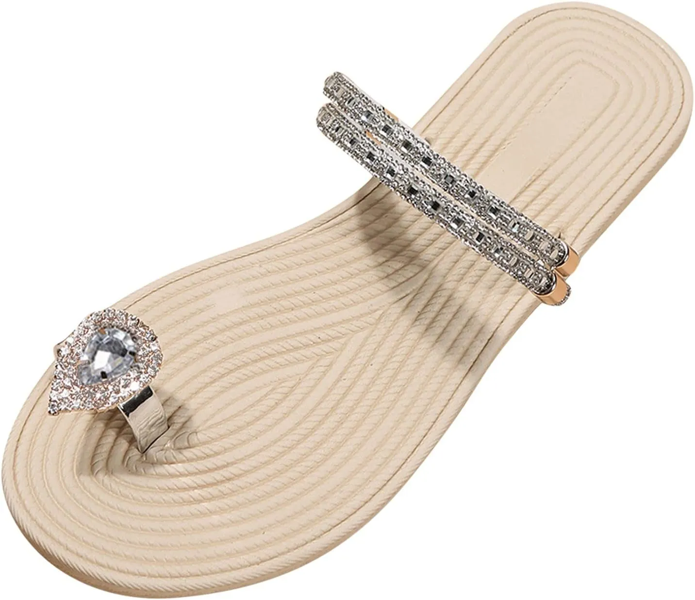 Eduavar Summer Sandals for Women, Orthopedic Sandals for Women Rhinestone Flat Sandals Comfortable Ring Toe Slippers
