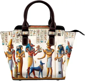 Egyptian-Retro-Hieroglyph Pu Leather Crossbody Studded Bag, Fashionable Shoulder Handbag With Detachable Shoulder Strap