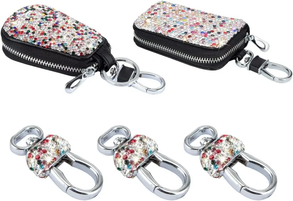 eing Car Key Case Leather Auto Smart Keychain Holder Metal Hook and Keyring Zipper Bag for Remote Key Fob, Bling Key Ring with Pouch Bag,Handbag Charms Purse Keychain for Women - (5Pack,Colorful)