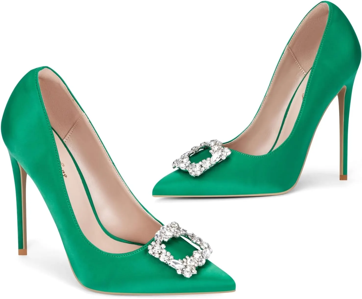 Elisabet Tang Women's High Heels,4.72 Inch Satin Glitter Rhinestone Stiletto Pumps for Women Sexy Closed Pointed Toe Heels Elegant Versatile Wedding Bridal Party Dress Shoes