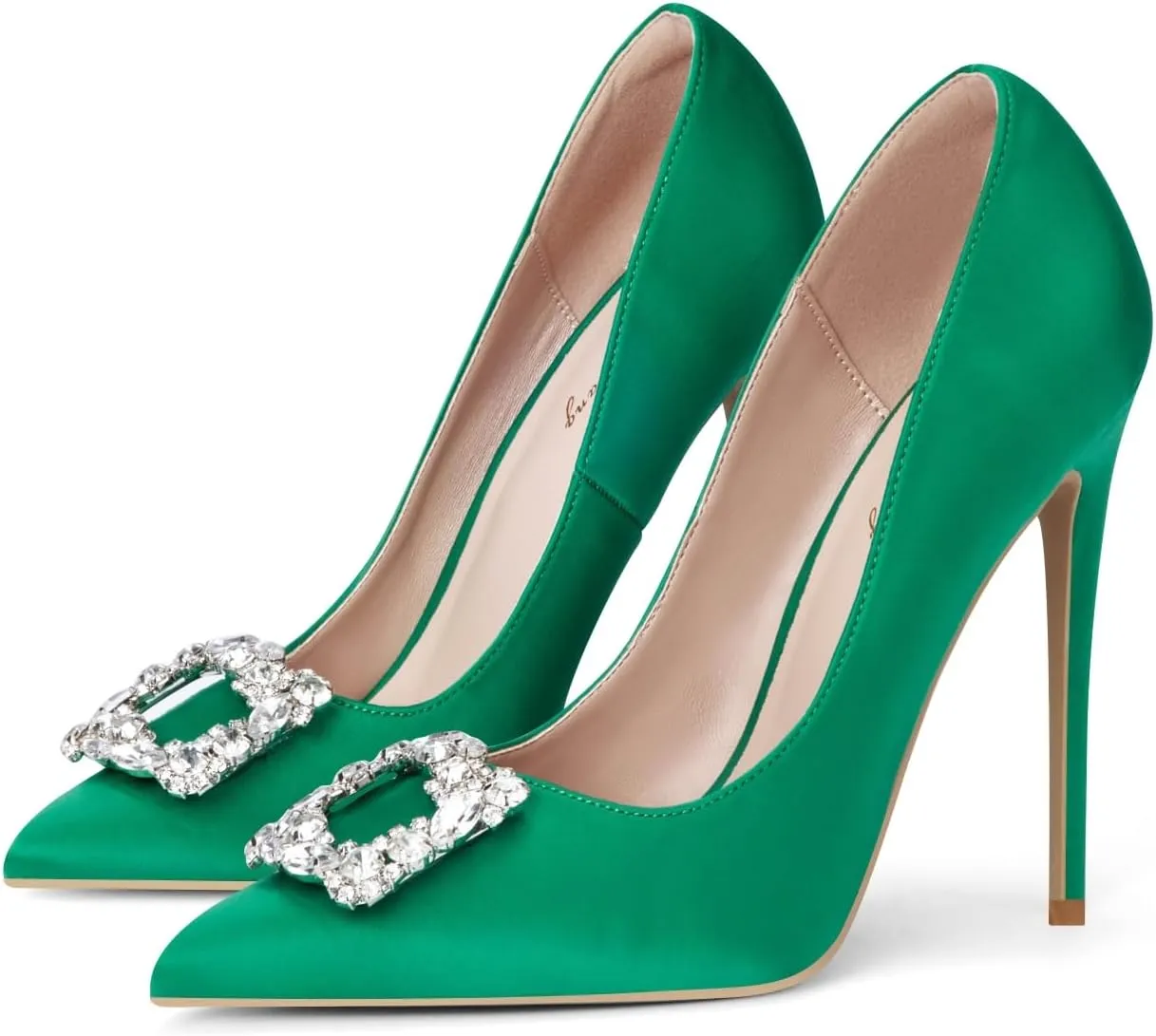 Elisabet Tang Women's High Heels,4.72 Inch Satin Glitter Rhinestone Stiletto Pumps for Women Sexy Closed Pointed Toe Heels Elegant Versatile Wedding Bridal Party Dress Shoes