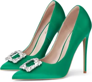 Elisabet Tang Women's High Heels,4.72 Inch Satin Glitter Rhinestone Stiletto Pumps for Women Sexy Closed Pointed Toe Heels Elegant Versatile Wedding Bridal Party Dress Shoes