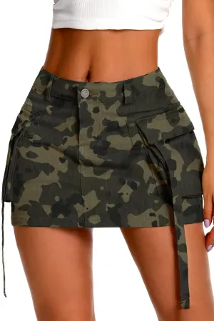 ELLEVEN High Stretch Denim Cargo Skirt for Women, Low Waist Y2k Mini Jean Skirt Cute Skirt with Pockets
