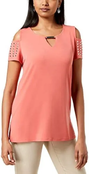 Embellished Cold Shoulder Top Dusty Coral S