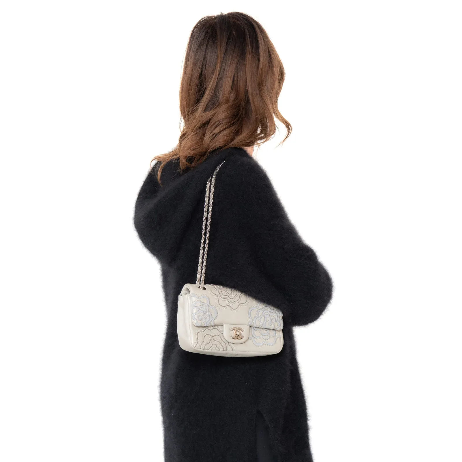Embroidered Follies Mega sale Flap Grey Hurry, limited slots Bag Chanel Small Camellia