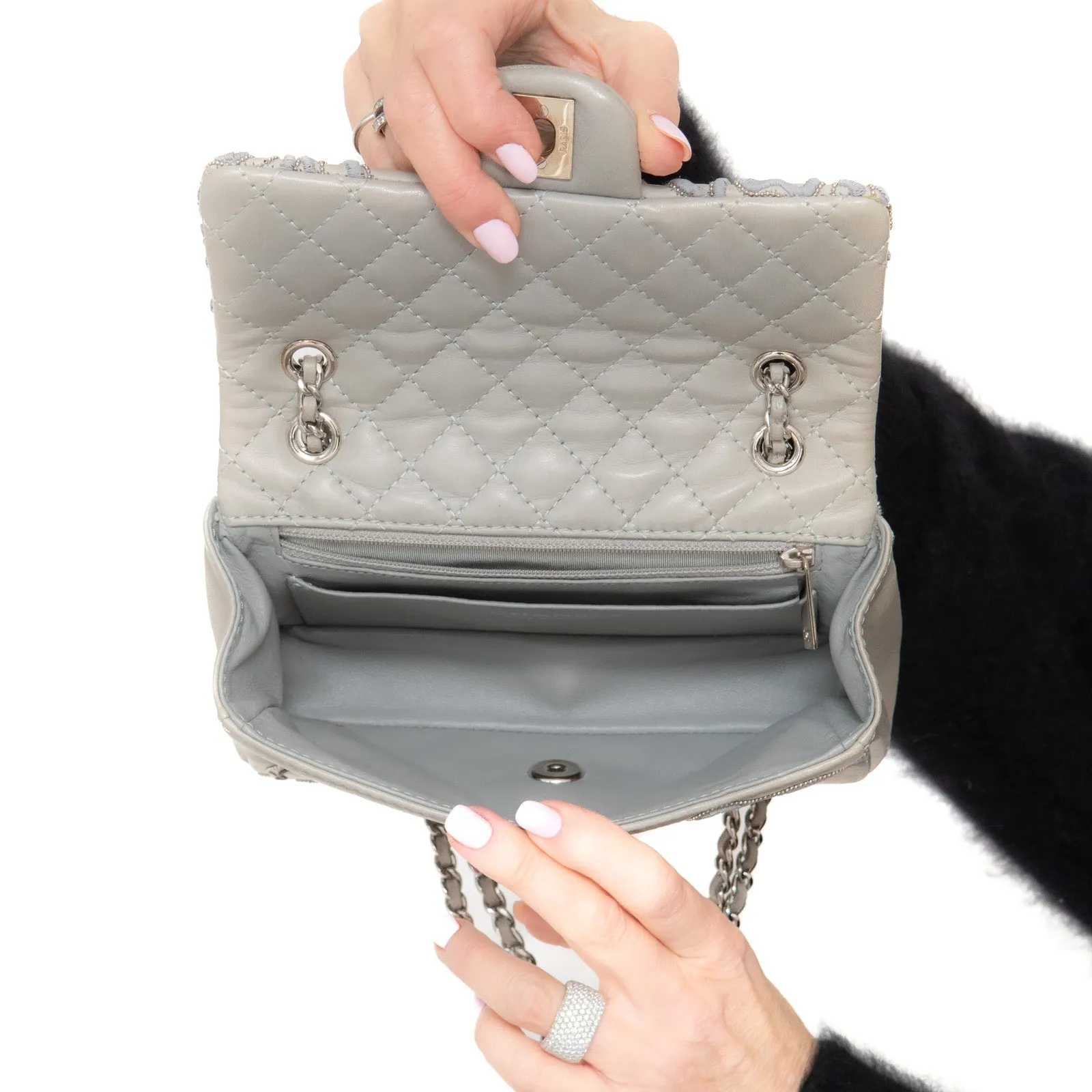 Embroidered Follies Mega sale Flap Grey Hurry, limited slots Bag Chanel Small Camellia