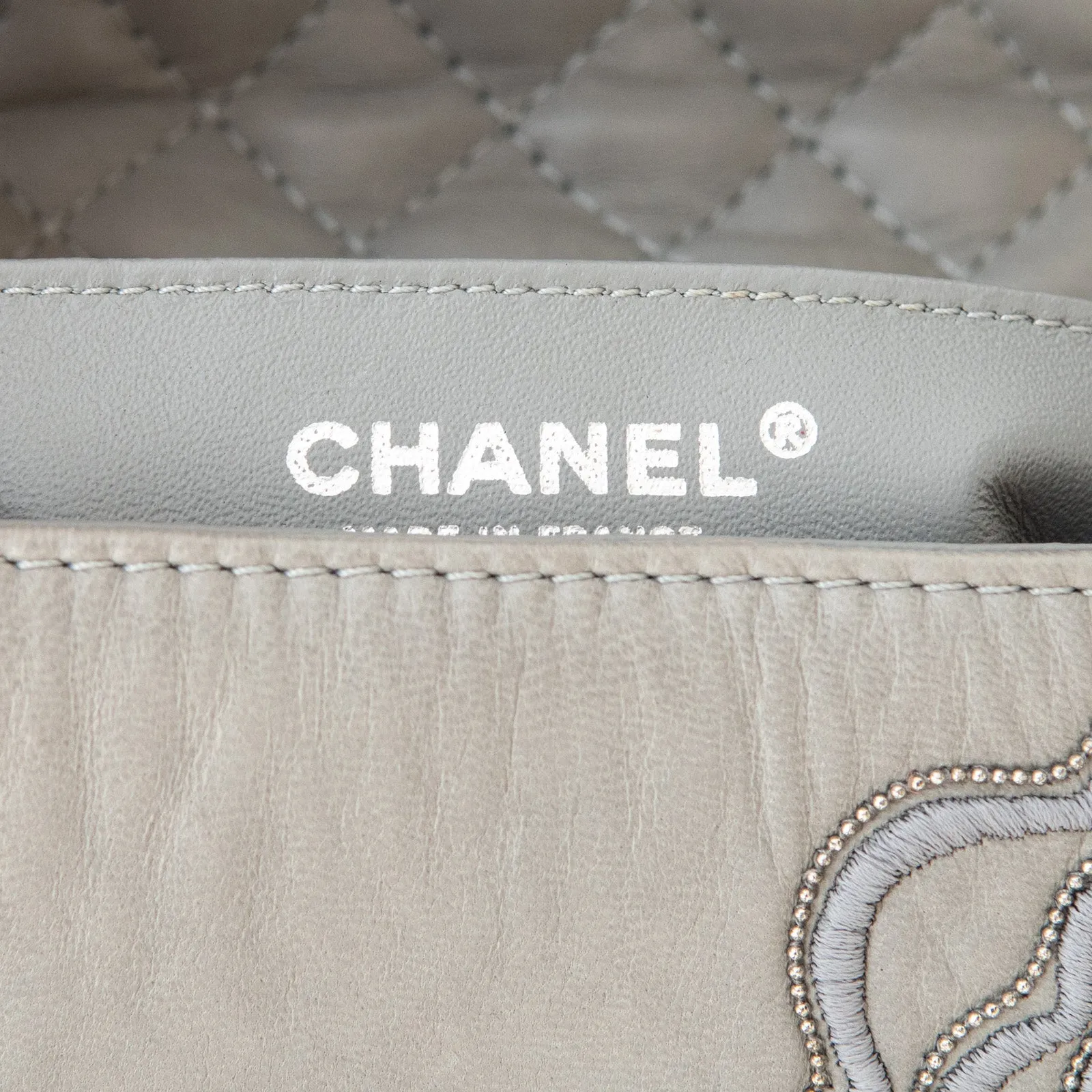 Embroidered Follies Mega sale Flap Grey Hurry, limited slots Bag Chanel Small Camellia
