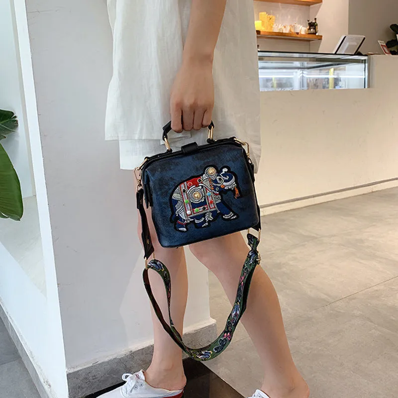 Embroidered Wide Strap Crossbody Bag